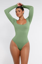 Langarm-Bodysuit mit eckigem Ausschnitt - Olivgrün